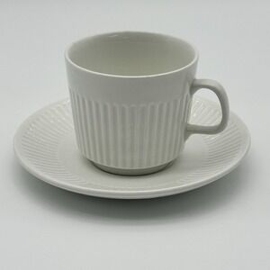 Johnson Brothers Ironstone Athena White‎ Ribbed Flat Cup and Saucer Set